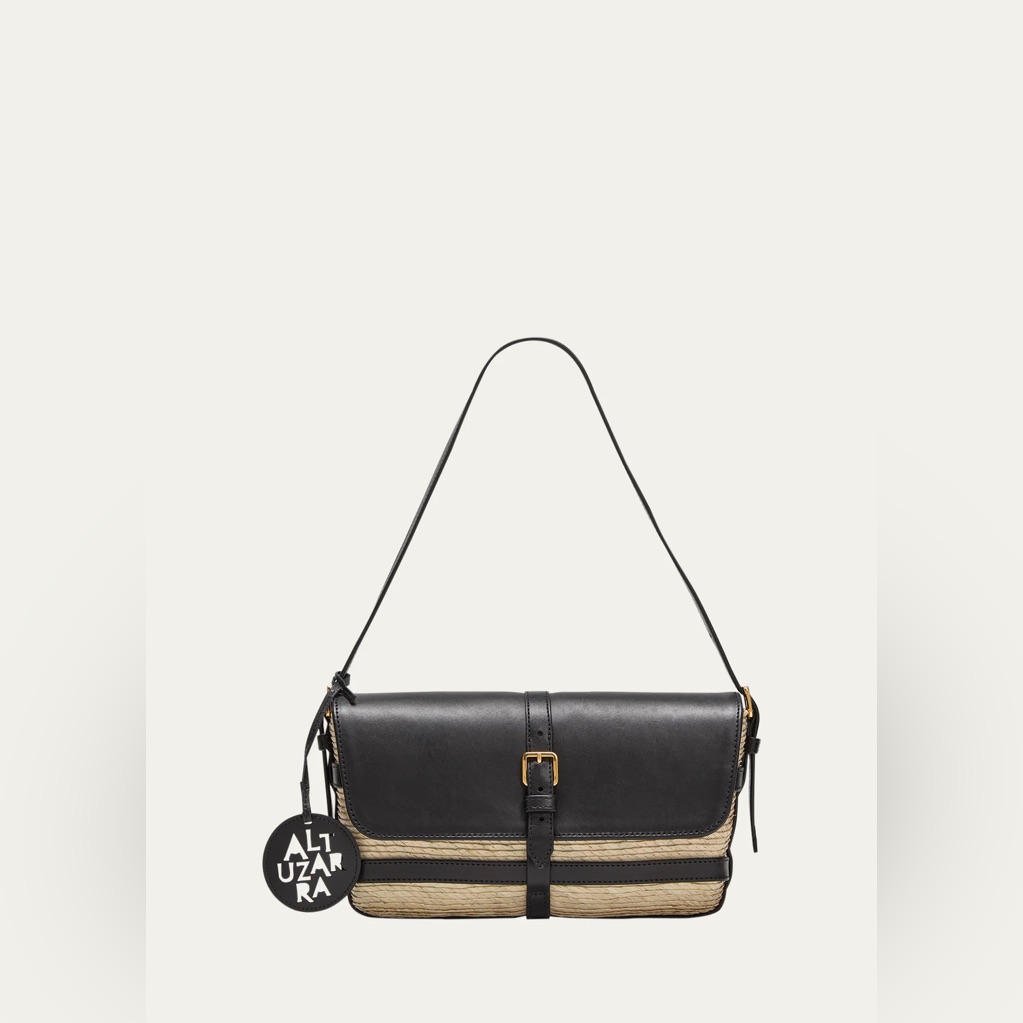 Altuzarra "Watermill" Shoulder Bag In Caged Leather And Straw